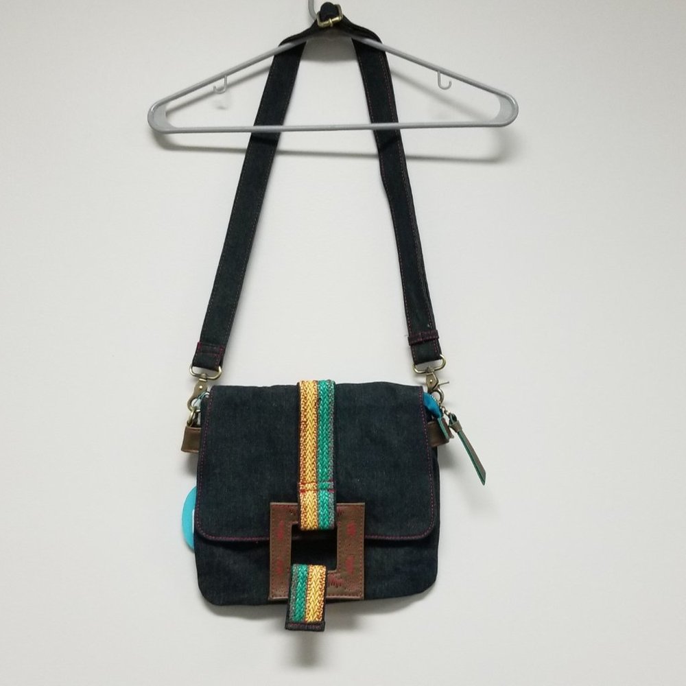 Women's Denim CrossBody Bag With Lether Accents